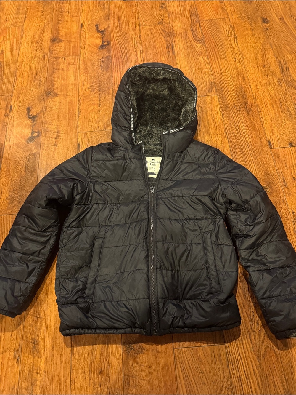 abercrombie kids Black Hooded Puffer Jacket